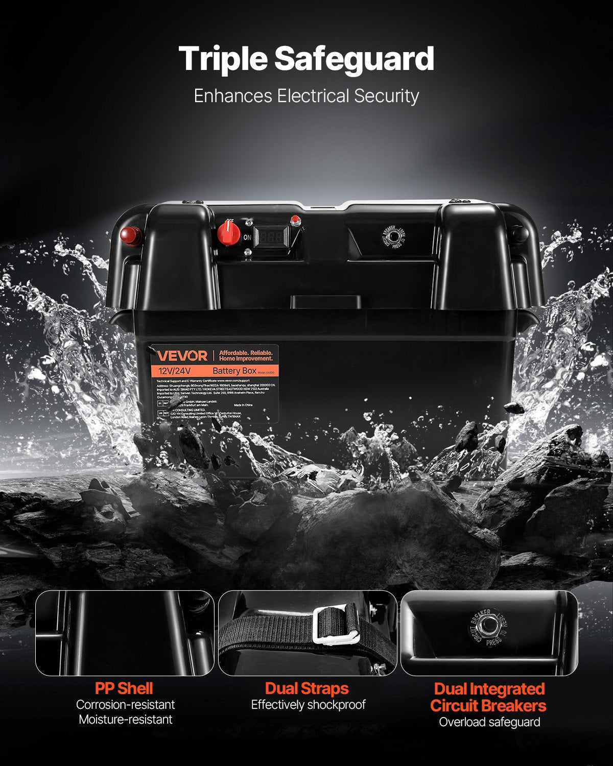 Battery Box, Group 24/27 Trolling Motor Battery Box, 12V/24V Marine Batteries Case with PP Shell and Dual Straps, Smart Batteries Case, Suitable for Trolling Motor, Marine,RV & Solar Panel