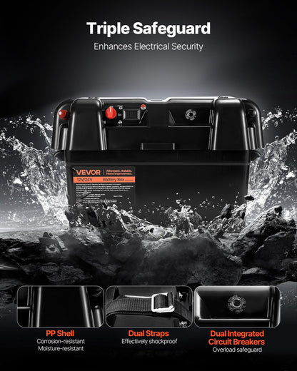 Battery Box, Group 24/27 Trolling Motor Battery Box, 12V/24V Marine Batteries Case with PP Shell and Dual Straps, Smart Batteries Case, Suitable for Trolling Motor, Marine,RV & Solar Panel