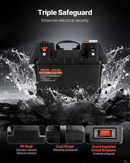 Battery Box, Group 24/31 Trolling Motor Battery Box, 12V/24V Marine Batteries Case with PP Shell and Dual Straps, Smart Batteries Case, Suitable for Trolling Motor, Marine,RV & Solar Panel