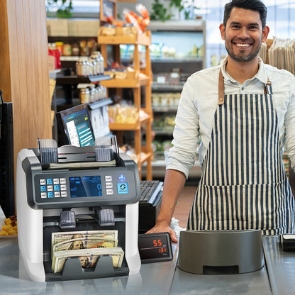 Money Counter Machine, Bill Counter with Mixed Denomination, 2CIS, SN, UV, IR, MG, DD Counterfeit Detection, Multi Currency, Value Counting Cash Counter and Sorter, Printer Enabled