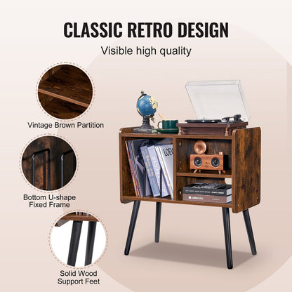 Record Player Stand, Turntable Stand Holds Up to 100 Albums, Vintage Vinyl Record Cabinet with Removable Shelves, Record Player Table with Adjustable Height for Living Room, Bedroom, Brown