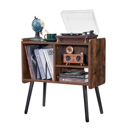 Record Player Stand, Turntable Stand Holds Up to 100 Albums, Vintage Vinyl Record Cabinet with Removable Shelves, Record Player Table with Adjustable Height for Living Room, Bedroom, Brown