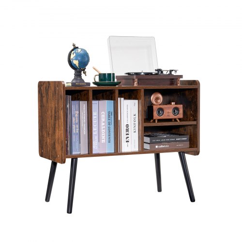 Record Player Stand, Turntable Stand Holds Up to 220 Albums, Vintage Vinyl Record Cabinet with Removable Shelves, Record Player Table with Adjustable Height for Living Room, Bedroom, Brown