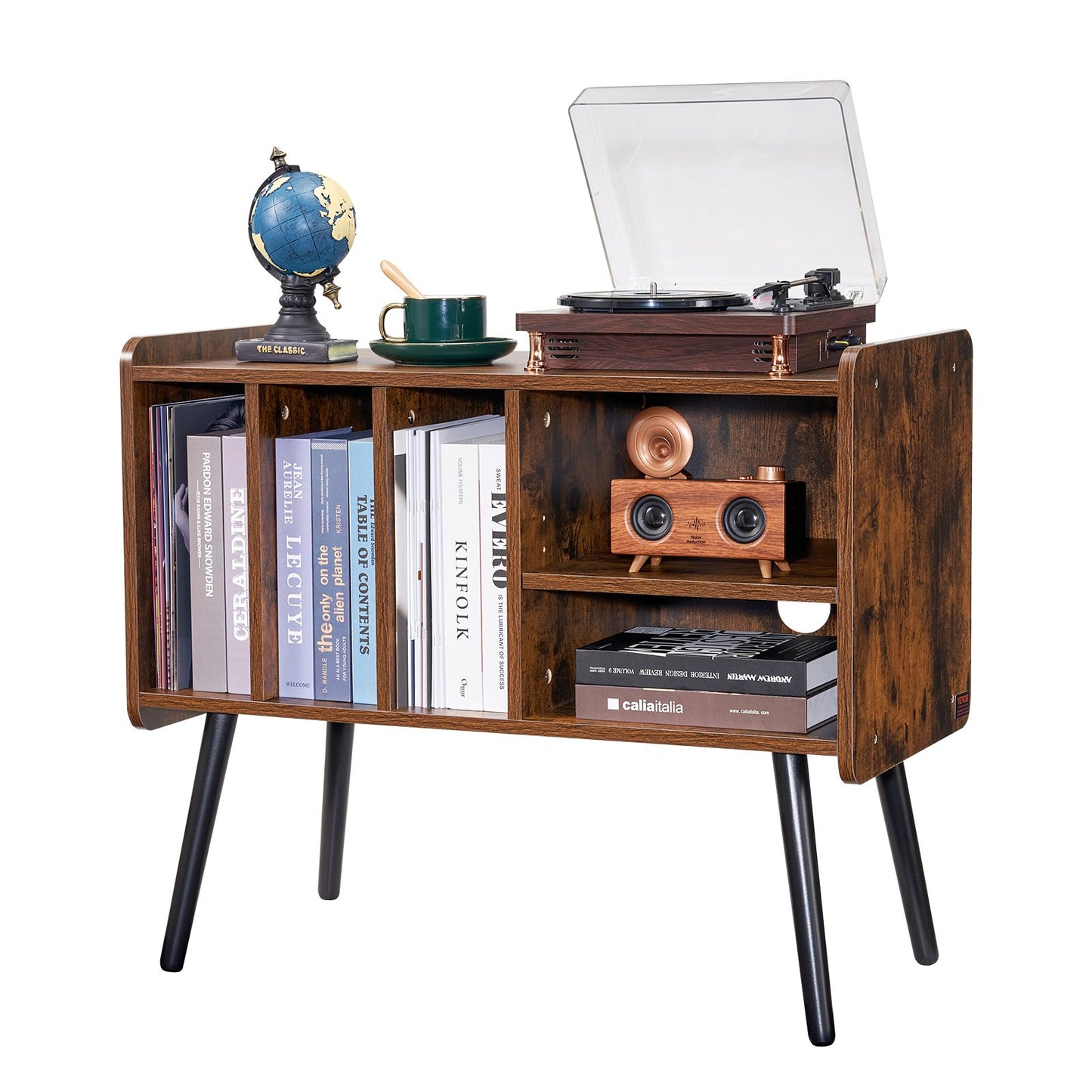 Record Player Stand, Turntable Stand Holds Up to 220 Albums, Vintage Vinyl Record Cabinet with Removable Shelves, Record Player Table with Adjustable Height for Living Room, Bedroom, Brown