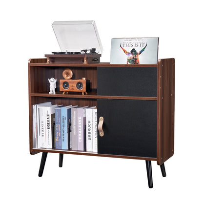 Record Player Stand with Power Outlet, Turntable Stand Holds Up to 350 Albums, Record Player Table with Vintage Vinyl Record Storage for Living Room, Bedroom, Brown