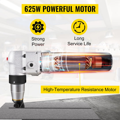 Electric Metal Nibbler 625W Nibbler Metal Cutter 1000RPM High Speed Rotor 0.16in/4mm Metal Nibbler 110V w Replaced Blades Storage Case Sheet Metal Nibbler for Cutting Stainless Steel, Aluminium