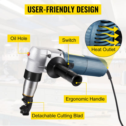 Electric Metal Nibbler 625W Nibbler Metal Cutter 1000RPM High Speed Rotor 0.16in/4mm Metal Nibbler 110V w Replaced Blades Storage Case Sheet Metal Nibbler for Cutting Stainless Steel, Aluminium