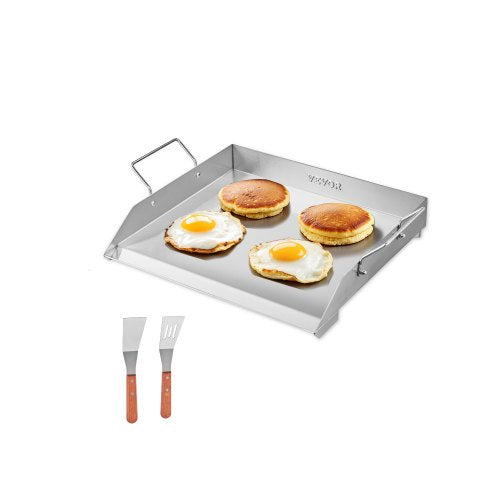 Stainless Steel Griddle, 18x16 inch Universal Flat Top Rectangular Plate, Gas Grill Griddle for BBQ Grill, Teppanyaki, Portable Family Cookware with Handle, for Camping Tailgating Party