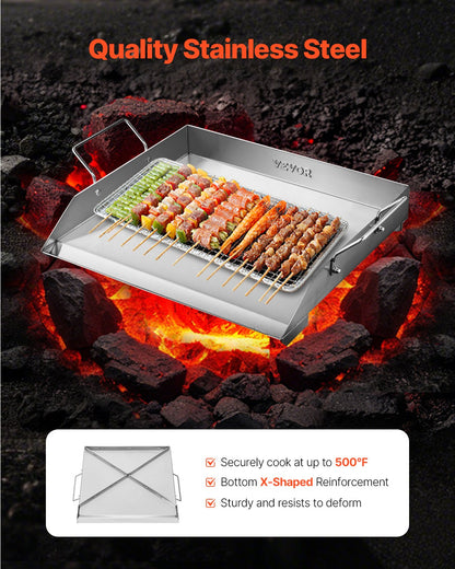 Stainless Steel Griddle, 18x16 inch Universal Flat Top Rectangular Plate, Gas Grill Griddle for BBQ Grill, Teppanyaki, Portable Family Cookware with Handle, for Camping Tailgating Party