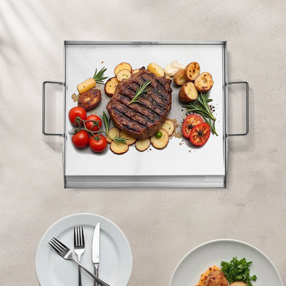 Stainless Steel Griddle, 18x16 inch Universal Flat Top Rectangular Plate, Gas Grill Griddle for BBQ Grill, Teppanyaki, Portable Family Cookware with Handle, for Camping Tailgating Party