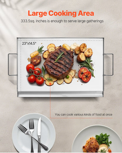 Stainless Steel Griddle, 23x16 inch Universal Flat Top Rectangular Plate, Gas Grill Griddle for BBQ Grill, Teppanyaki, Portable Family Cookware with Handle, for Camping Tailgating Party