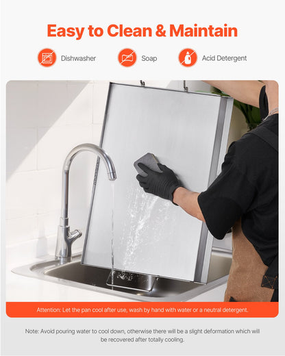 Stainless Steel Griddle, 23x16 inch Universal Flat Top Rectangular Plate, Gas Grill Griddle for BBQ Grill, Teppanyaki, Portable Family Cookware with Handle, for Camping Tailgating Party