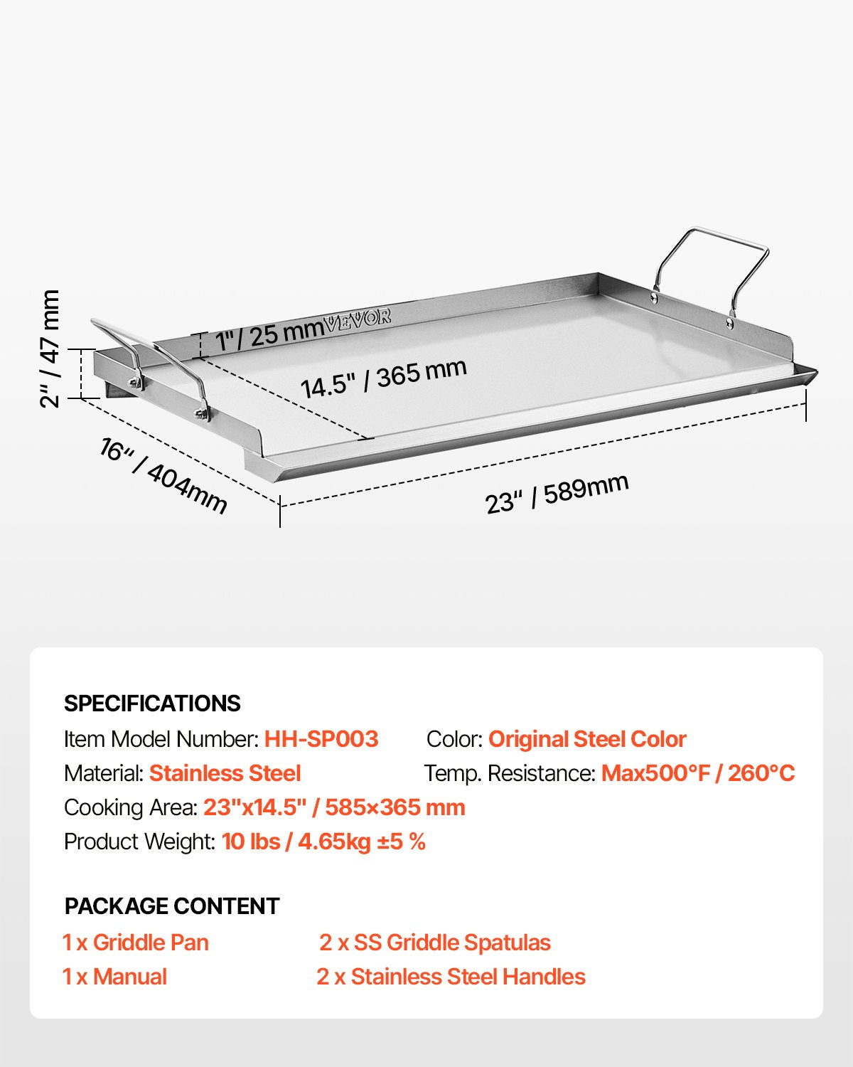 Stainless Steel Griddle, 23x16 inch Universal Flat Top Rectangular Plate, Gas Grill Griddle for BBQ Grill, Teppanyaki, Portable Family Cookware with Handle, for Camping Tailgating Party