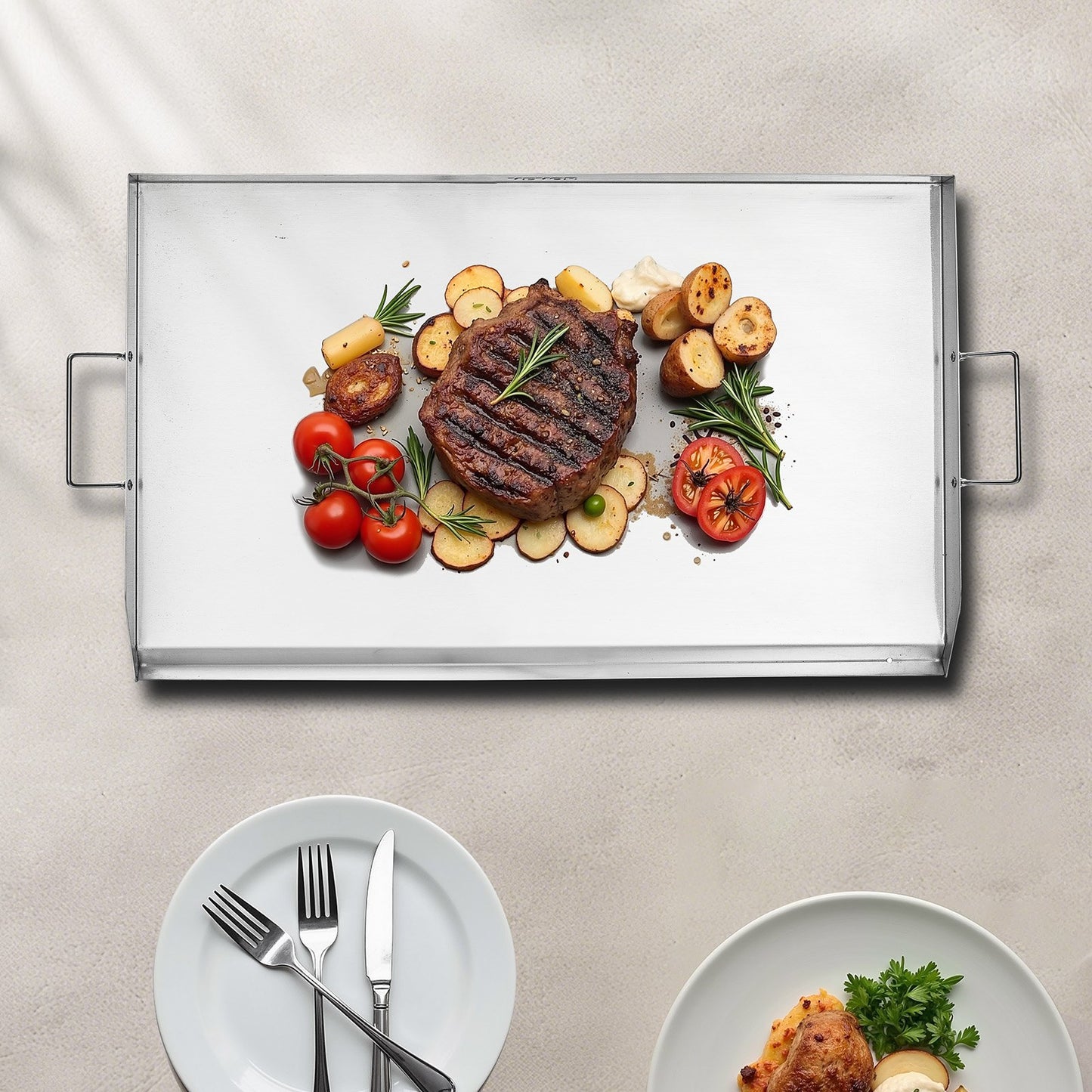 Stainless Steel Griddle, 36x22 inch Universal Flat Top Rectangular Plate, Gas Grill Griddle for BBQ Grill, Teppanyaki, Portable Family Cookware with Handle, for Camping Tailgating Party