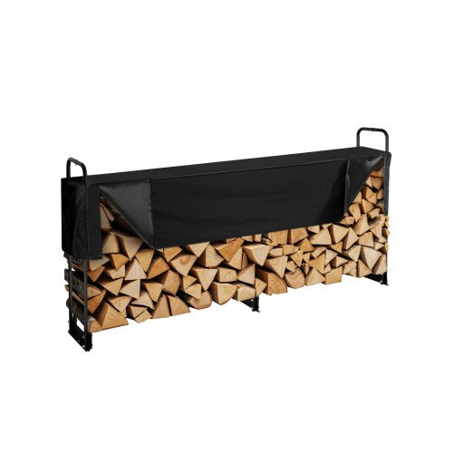 Firewood Rack with Waterproof Cover, 101 x 14 x 46 in Outdoor Firewood Holder, 660lb Weight Capacity, 1/2 Cord Log Holder, Half-Covered, Powder-coated Wood Storage Rack for Fireplace Deck