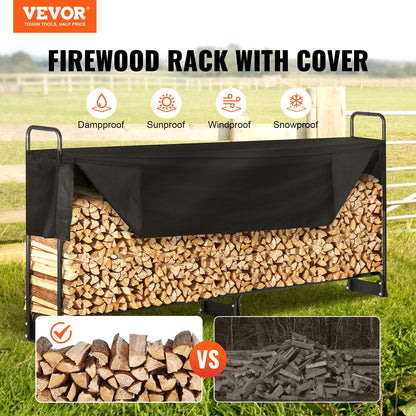 8.5 FT Outdoor Firewood Rack with Lid, 102x14.2x46.1 Inch, Heavy Duty Firewood Holder &amp; 600D Oxford Waterproof Lid for Fireplace, Patio, Indoor/Outdoor Log Storage Rack for 1/2 Cord of Firewood