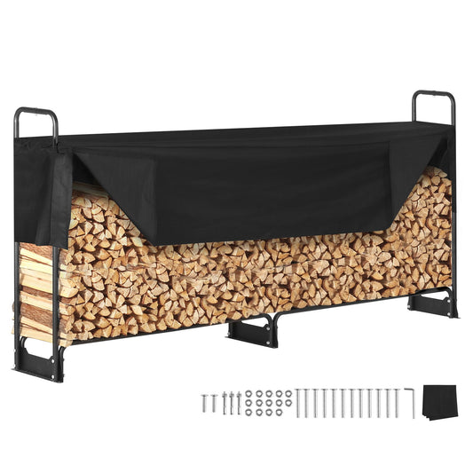 8.5 FT Outdoor Firewood Rack with Lid, 102x14.2x46.1 Inch, Heavy Duty Firewood Holder &amp; 600D Oxford Waterproof Lid for Fireplace, Patio, Indoor/Outdoor Log Storage Rack for 1/2 Cord of Firewood