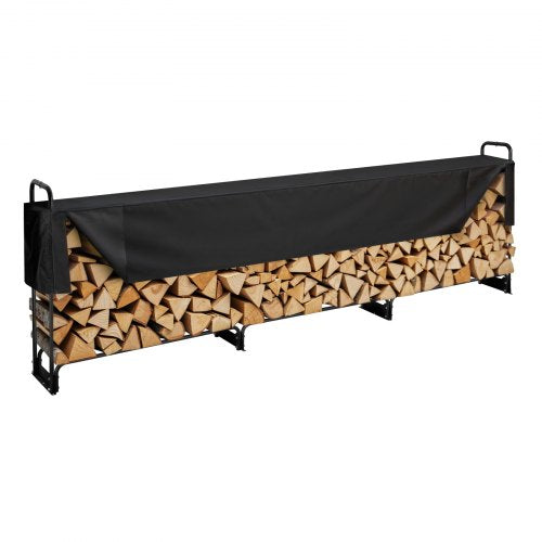 Firewood Rack with Waterproof Cover, 150 x 14 x 46 in Outdoor Firewood Holder, 660lb Weight Capacity, 1/2 Cord Log Holder, Half-Covered, Powder-coated Wood Storage Rack for Fireplace Deck