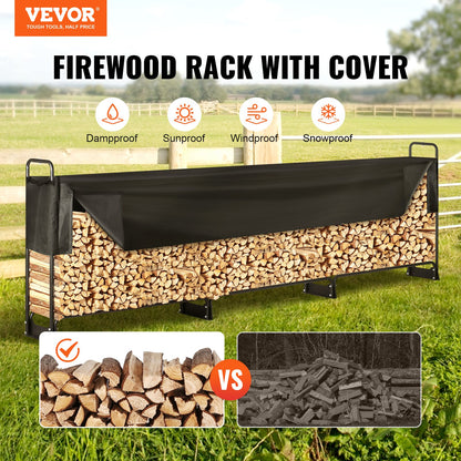 12.7 FT Outdoor Firewood Rack with Lid, 152x14.2x46.1 Inch, Heavy Duty Firewood Holder &amp; 600D Oxford Waterproof Lid for Fireplace, Patio, Indoor/Outdoor Log Storage Rack for 3/4 Cord Firewood