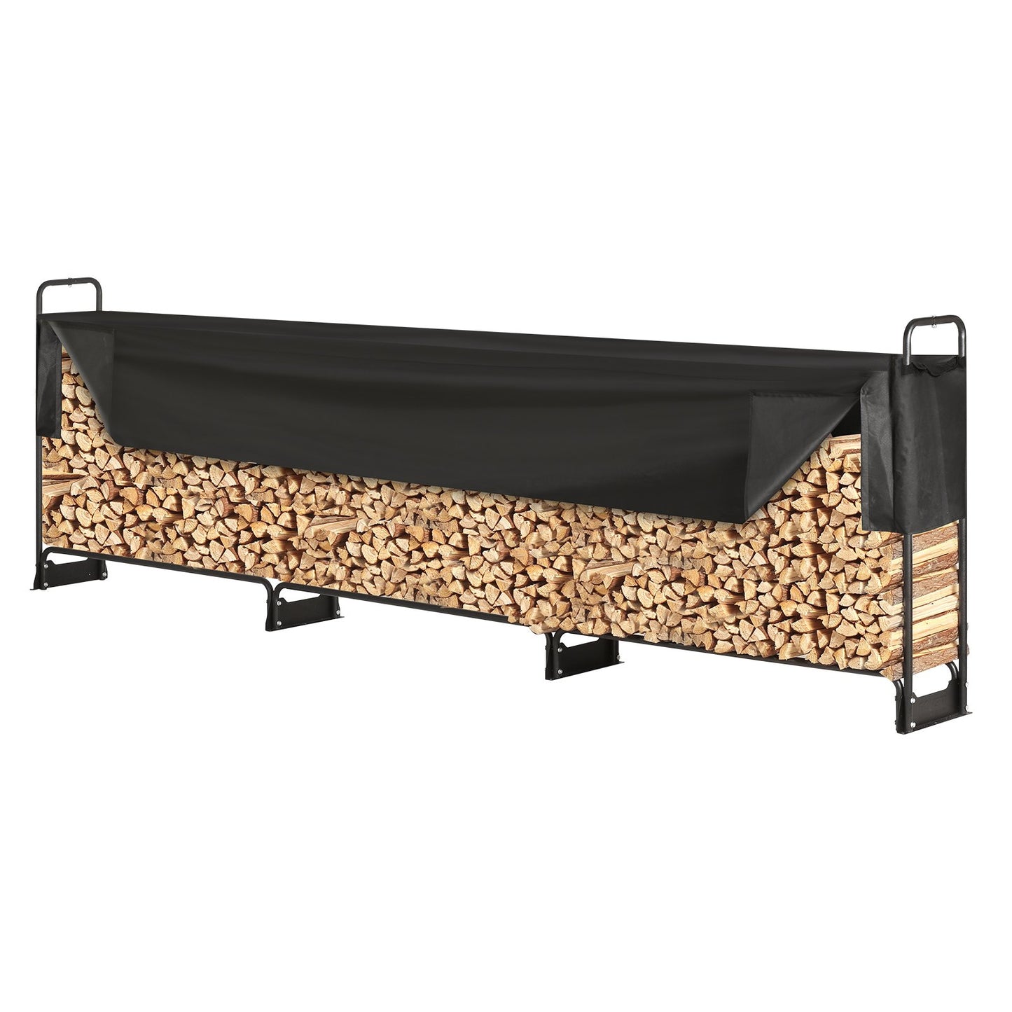 12.7 FT Outdoor Firewood Rack with Lid, 152x14.2x46.1 Inch, Heavy Duty Firewood Holder &amp; 600D Oxford Waterproof Lid for Fireplace, Patio, Indoor/Outdoor Log Storage Rack for 3/4 Cord Firewood
