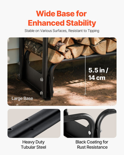 Firewood Rack with Waterproof Cover, 150 x 14 x 46 in Outdoor Firewood Holder, 660lb Weight Capacity, 1/2 Cord Log Holder, Half-Covered, Powder-coated Wood Storage Rack for Fireplace Deck