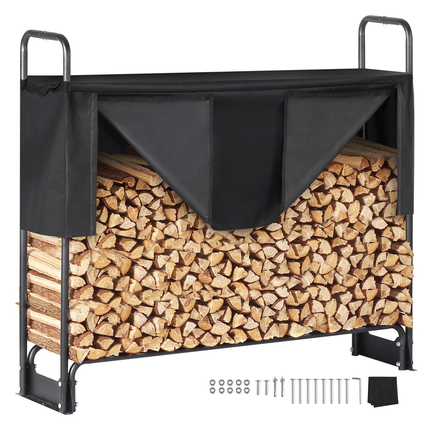 4.3 FT Outdoor Firewood Rack with Lid, 52x14.2x46.1 Inch, Heavy Duty Firewood Holder &amp; 600D Oxford Waterproof Lid for Fireplace, Patio, Indoor/Outdoor Log Storage Rack for 1/4 Cord Firewood