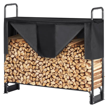 4.3 FT Outdoor Firewood Rack with Lid, 52x14.2x46.1 Inch, Heavy Duty Firewood Holder &amp; 600D Oxford Waterproof Lid for Fireplace, Patio, Indoor/Outdoor Log Storage Rack for 1/4 Cord Firewood