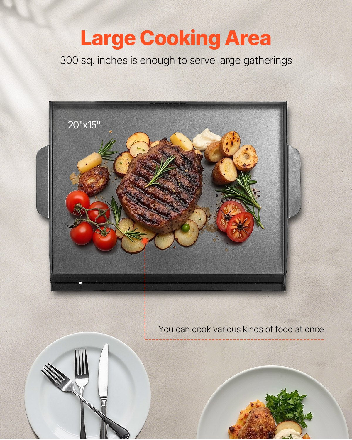 22x16 in Flat Top Griddle Carbon Steel Universal BBQ Grill Pan Kochgeschirr