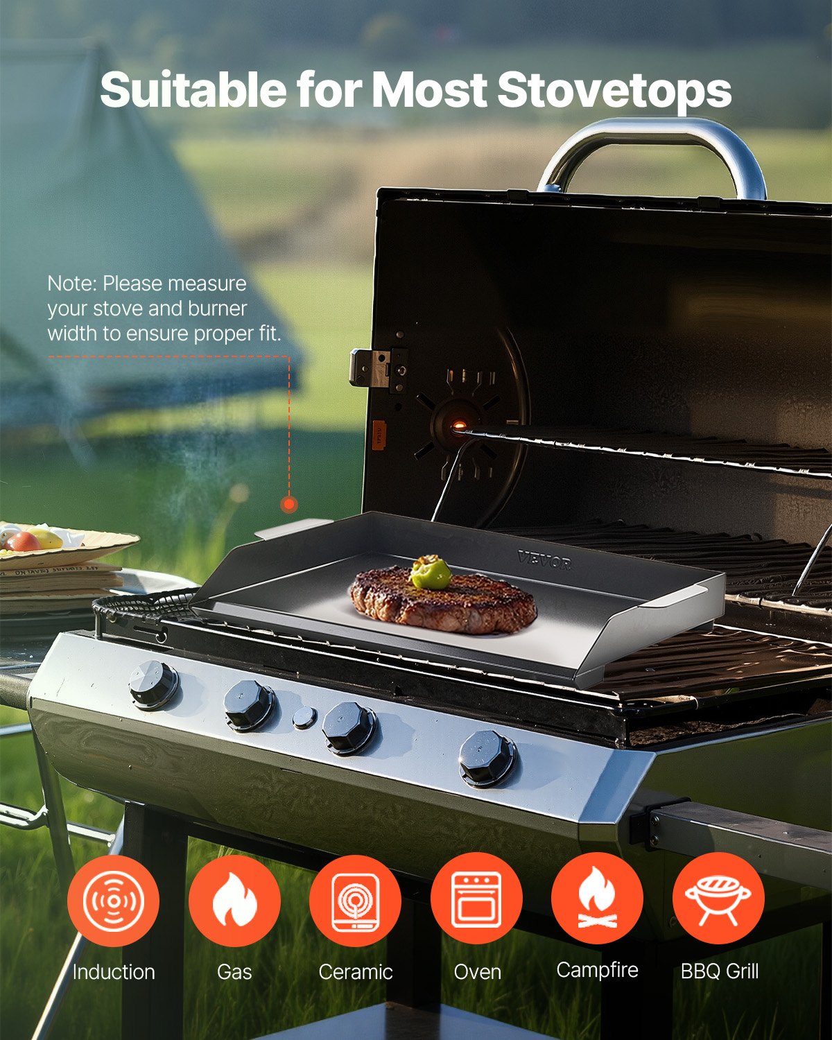 22x16 in Flat Top Griddle Carbon Steel Universal BBQ Grill Pan Kochgeschirr