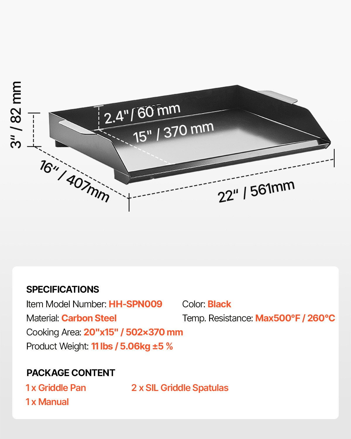 22x16 in Flat Top Griddle Carbon Steel Universal BBQ Grill Pan Kochgeschirr