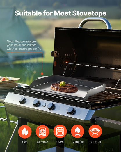 Carbon Steel Griddle, 22x16 inch Universal Flat Top Rectangular Plate, Gas Grill Griddle for BBQ Grill, Teppanyaki, Portable Family Cookware, for Camping Tailgating Party, Black