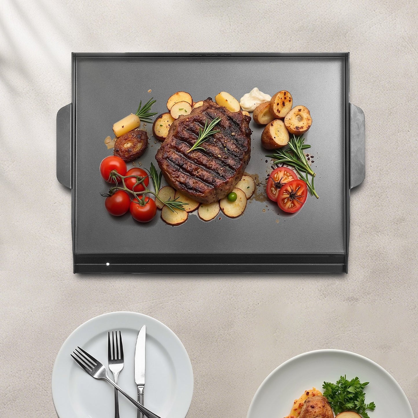 Carbon Steel Griddle, 22x16 inch Universal Flat Top Rectangular Plate, Gas Grill Griddle for BBQ Grill, Teppanyaki, Portable Family Cookware, for Camping Tailgating Party, Black