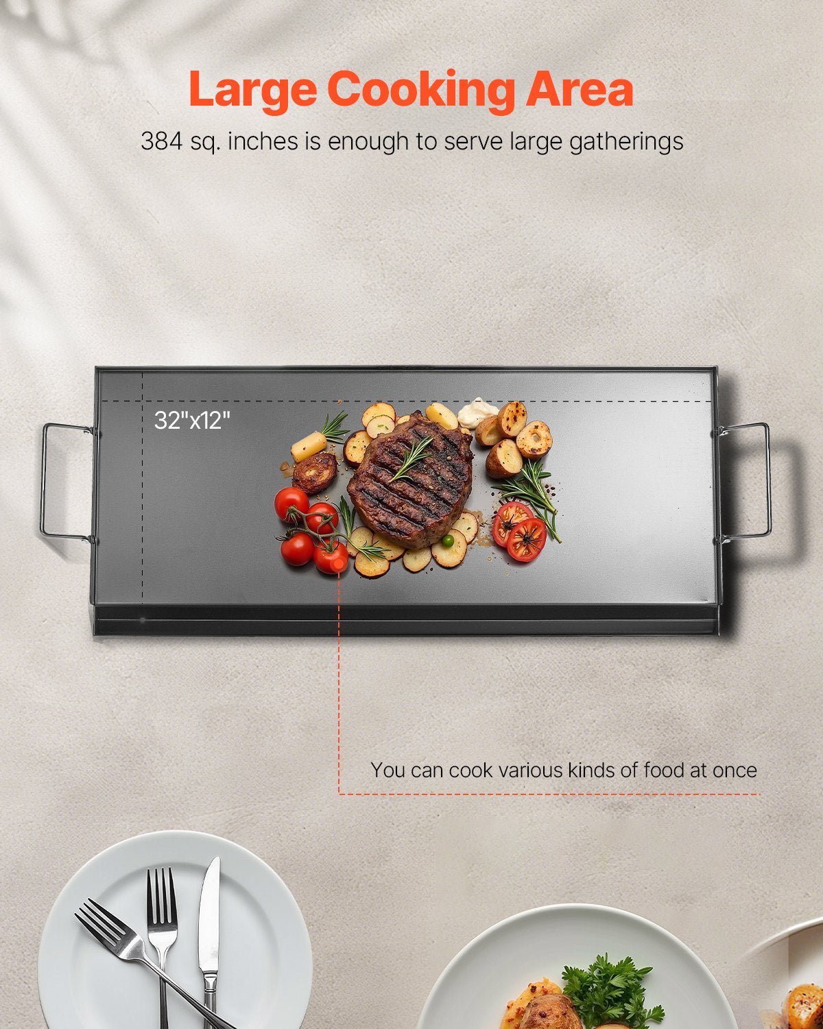 32x14 in Flat Top Griddle Carbon Steel Universal BBQ Grill Pan Kochgeschirr