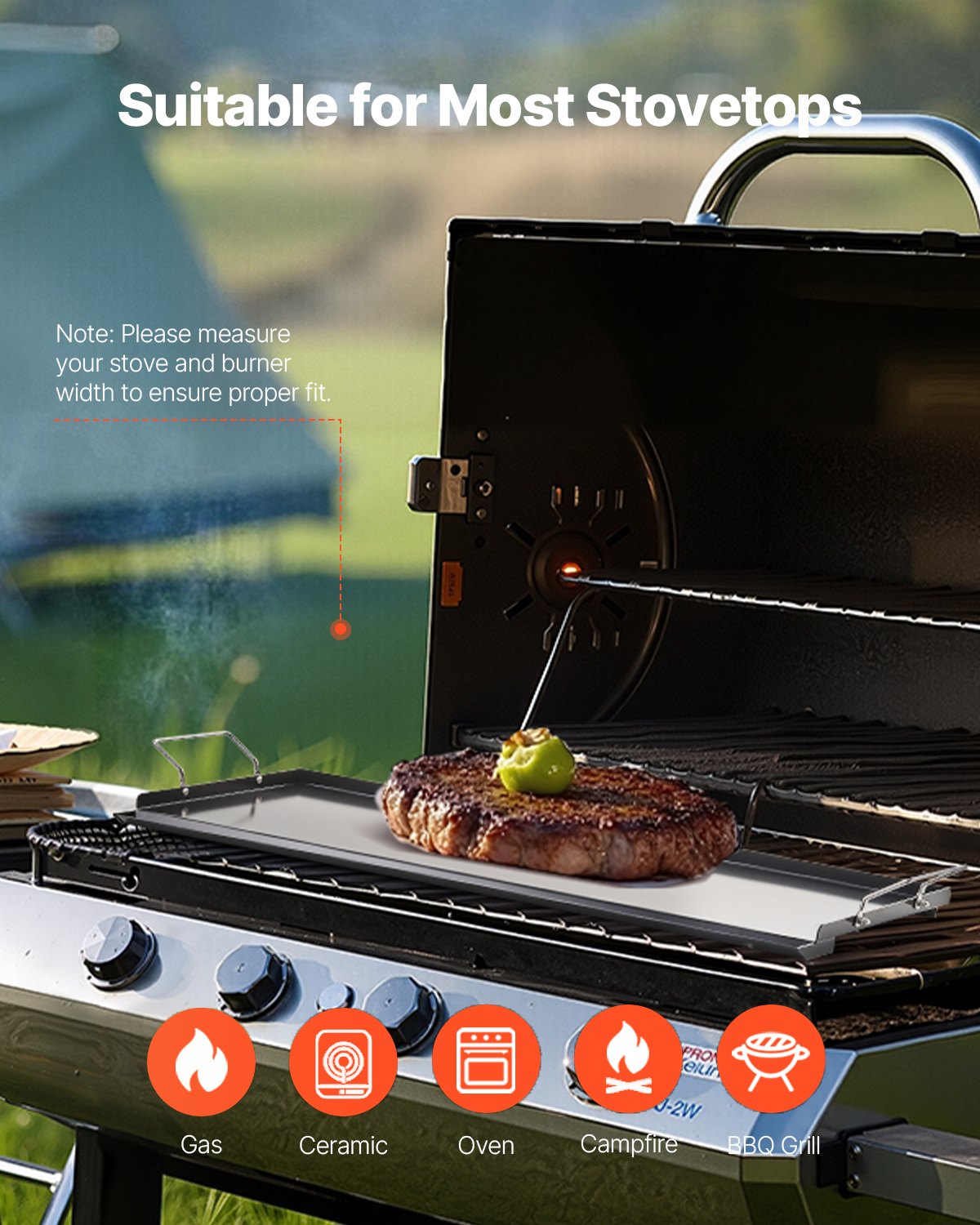 Carbon Steel Griddle, 32x14 inch Universal Flat Top Rectangular Plate, Gas Grill Griddle for BBQ Grill, Teppanyaki, Portable Family Cookware with Handle, for Camping Tailgating Party