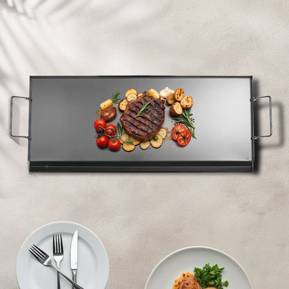 Carbon Steel Griddle, 32x14 inch Universal Flat Top Rectangular Plate, Gas Grill Griddle for BBQ Grill, Teppanyaki, Portable Family Cookware with Handle, for Camping Tailgating Party