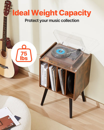 Record Player Stand 2-Tier Wood Vinyl Record Stand upp till 100 album Brun