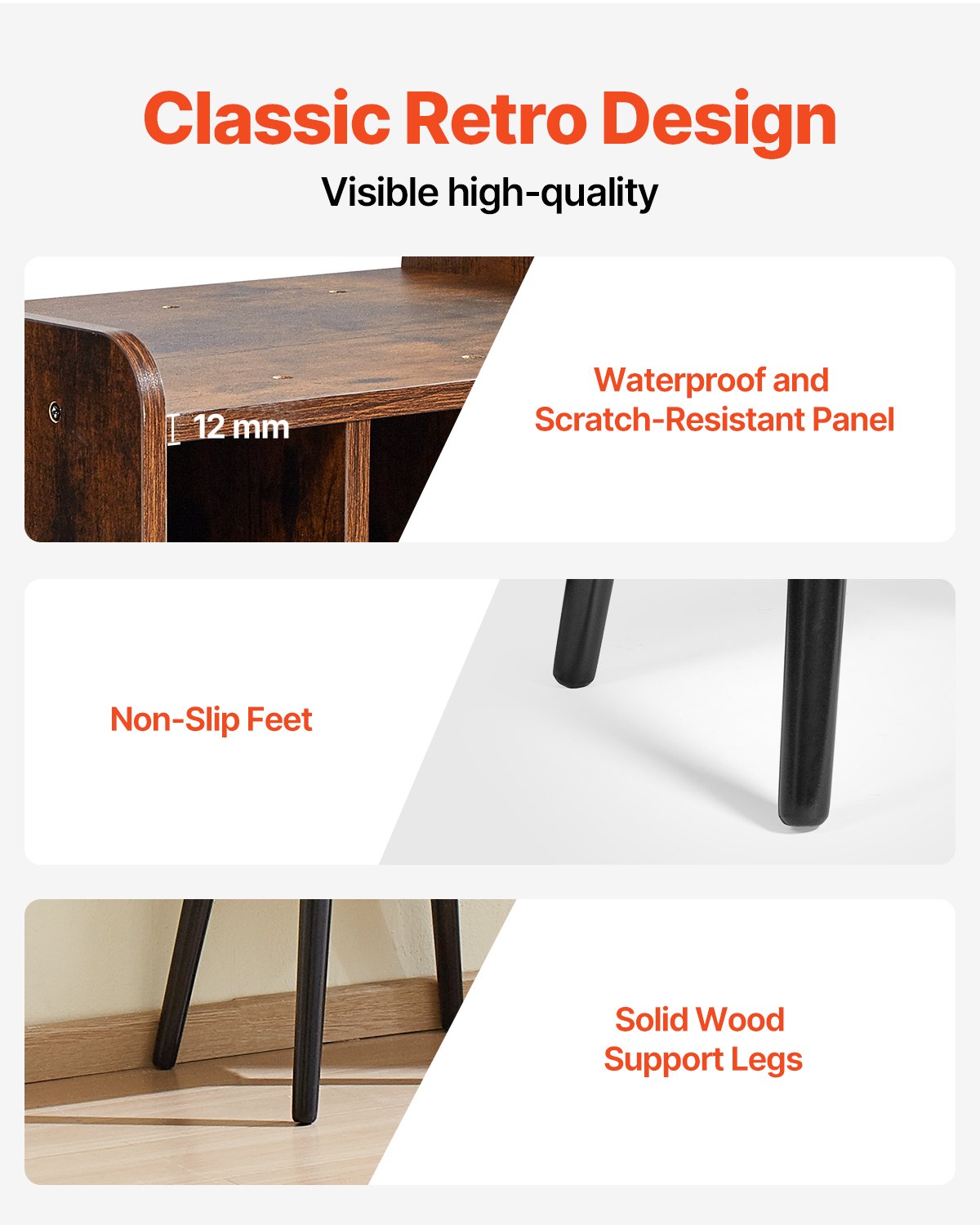 Record Player Stand 2-Tier Wood Vinyl Record Stand upp till 100 album Brun