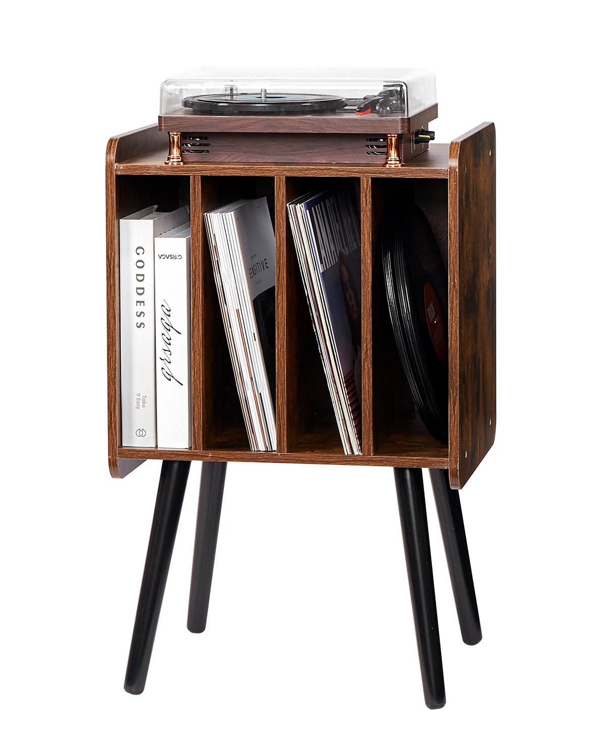 Record Player Stand 2-Tier Wood Vinyl Record Stand upp till 100 album Brun