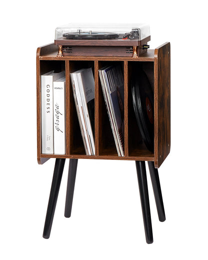 Record Player Stand 2-Tier Wood Vinyl Record Stand upp till 100 album Brun