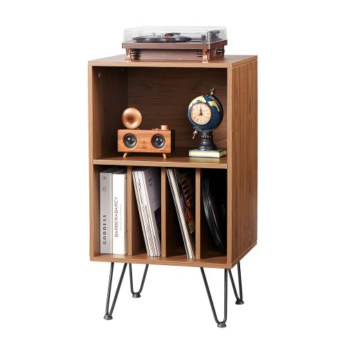 Record Player Stand, 3 Tiers Turntable Stand with Record Storage, Vinyl Record Storage Cabinet with Metal Legs for Bedroom, Living Room, Brown