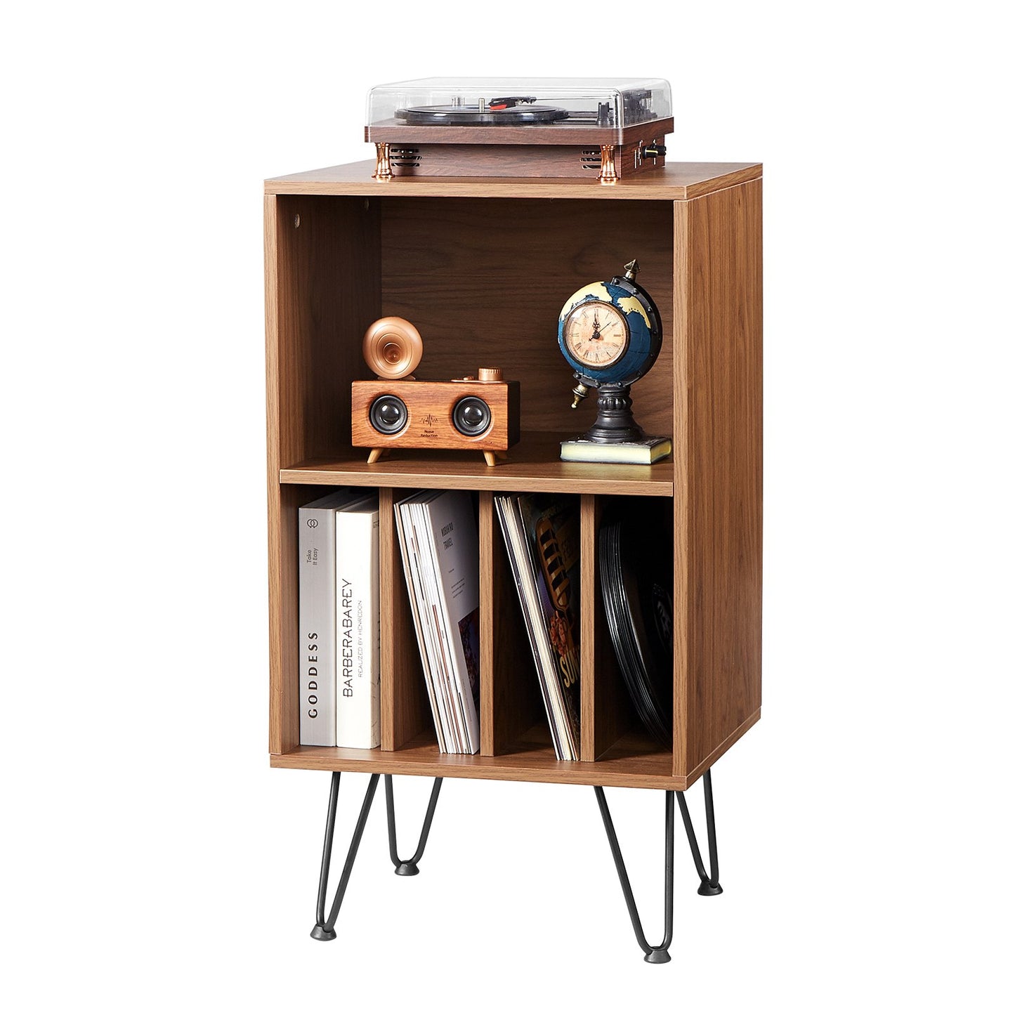 Record Player Stand, 3 Tiers Turntable Stand with Record Storage, Vinyl Record Storage Cabinet with Metal Legs for Bedroom, Living Room, Brown