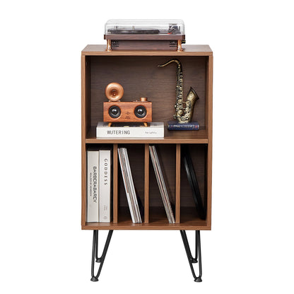 Record Player Stand, 3 Tiers Turntable Stand with Record Storage, Vinyl Record Storage Cabinet with Metal Legs for Bedroom, Living Room, Brown