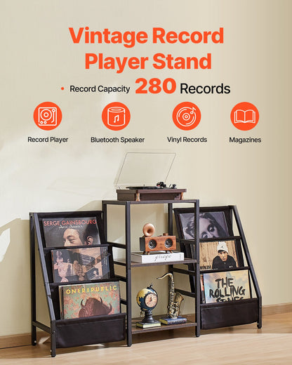 3-stufiger Plattenspielerständer, Metall, Schallplattenständer, bis zu 280 Alben, Schwarz
