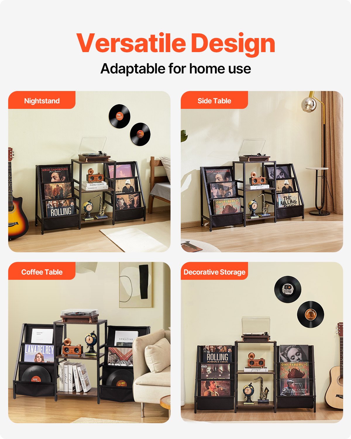 3-stufiger Plattenspielerständer, Metall, Schallplattenständer, bis zu 280 Alben, Schwarz