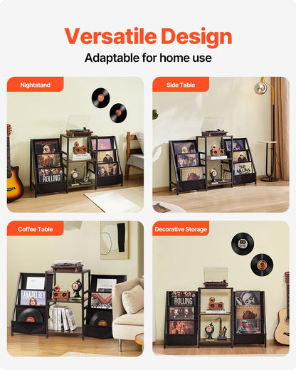 3-stufiger Plattenspielerständer, Metall, Schallplattenständer, bis zu 280 Alben, Schwarz