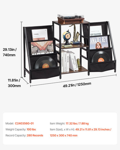 3-stufiger Plattenspielerständer, Metall, Schallplattenständer, bis zu 280 Alben, Schwarz