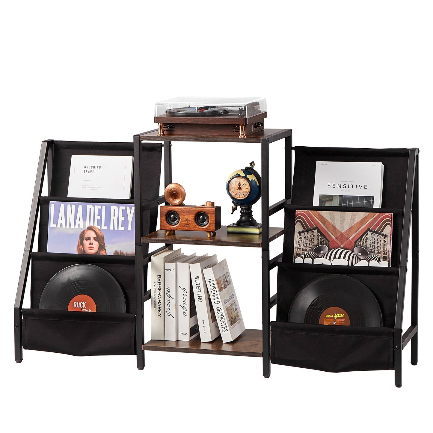 3-stufiger Plattenspielerständer, Metall, Schallplattenständer, bis zu 280 Alben, Schwarz