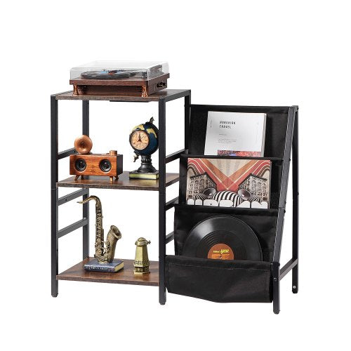 Record Player Stand with Charging Station & USB Ports, Holds up to 200 Albums, 3-Tier Turntable Stand with Vinyl Record Storage, Record Player Table with Display Shelf for Bedroom, Living Room