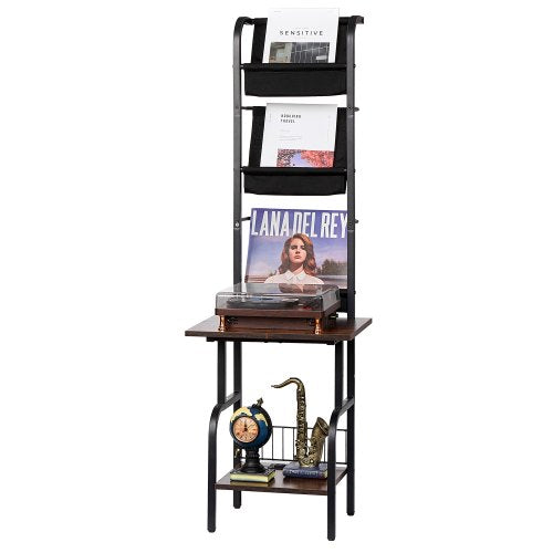 Record Player Stand, 5 Tiers Tall Vinyl Record with Charging Station & USB Ports, Turntable Stand with Record Holder Display Shelf for Living Room, Bedroom, Black