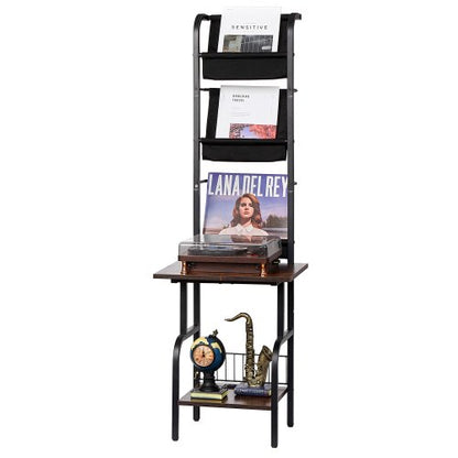 Record Player Stand, 5 Tiers Tall Vinyl Record with Charging Station & USB Ports, Turntable Stand with Record Holder Display Shelf for Living Room, Bedroom, Black